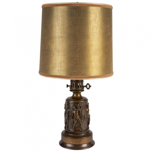 French Neoclassical Patinated Bronze Oil Lamp